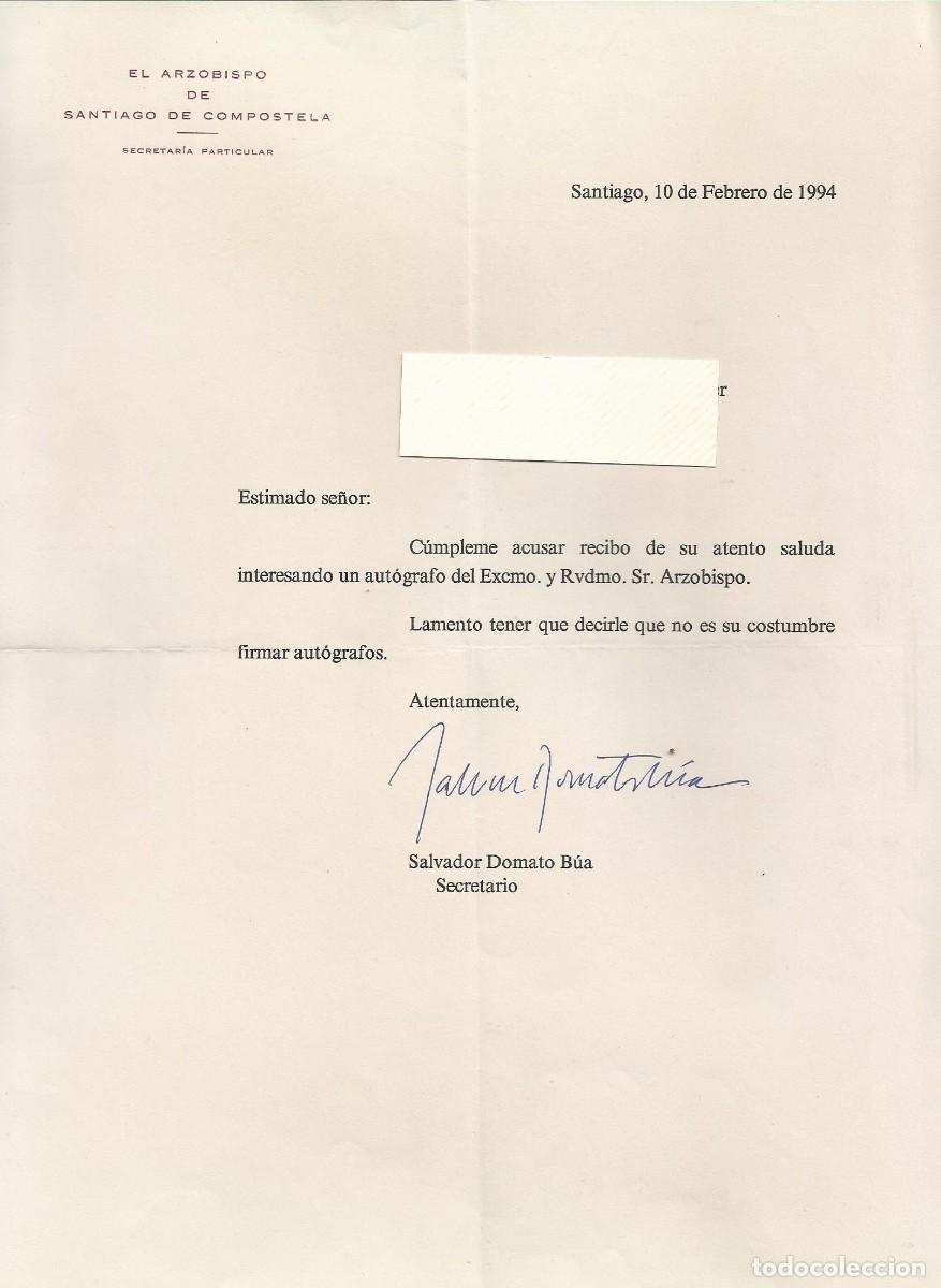 Documentos antiguos: Documento Papel Arzobispado Santiago de Compostela. 1994. Salvador Domato B&uacute;a firmado.
