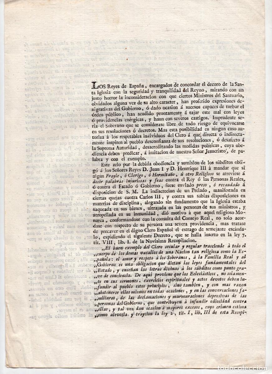 Documentos antiguos: DECRETO REAL C&Aacute;DIZ 1813.CENSURA Y SANCIONA LOS DISCURSOS POL&Iacute;TICOS DEL CLERO CONTRA EL GOBIERNO.