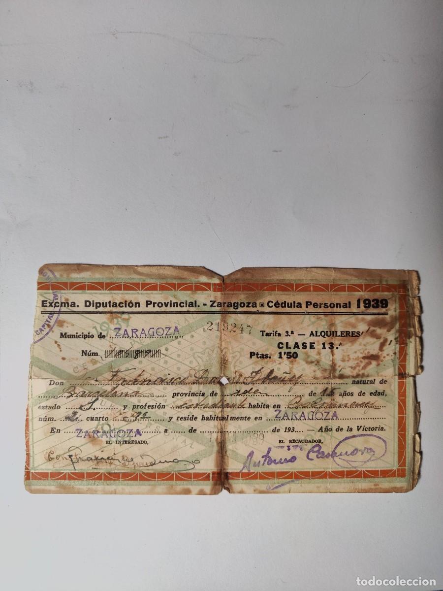Documentos antiguos: CEDULA PERSONAL 1939