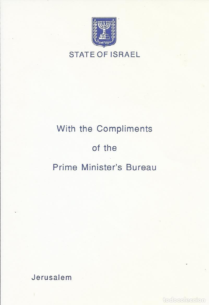 Documentos antiguos: State of Israel. With the Compliments of the Prmier Minister's Bureau. Jerusalem. Documento papel.