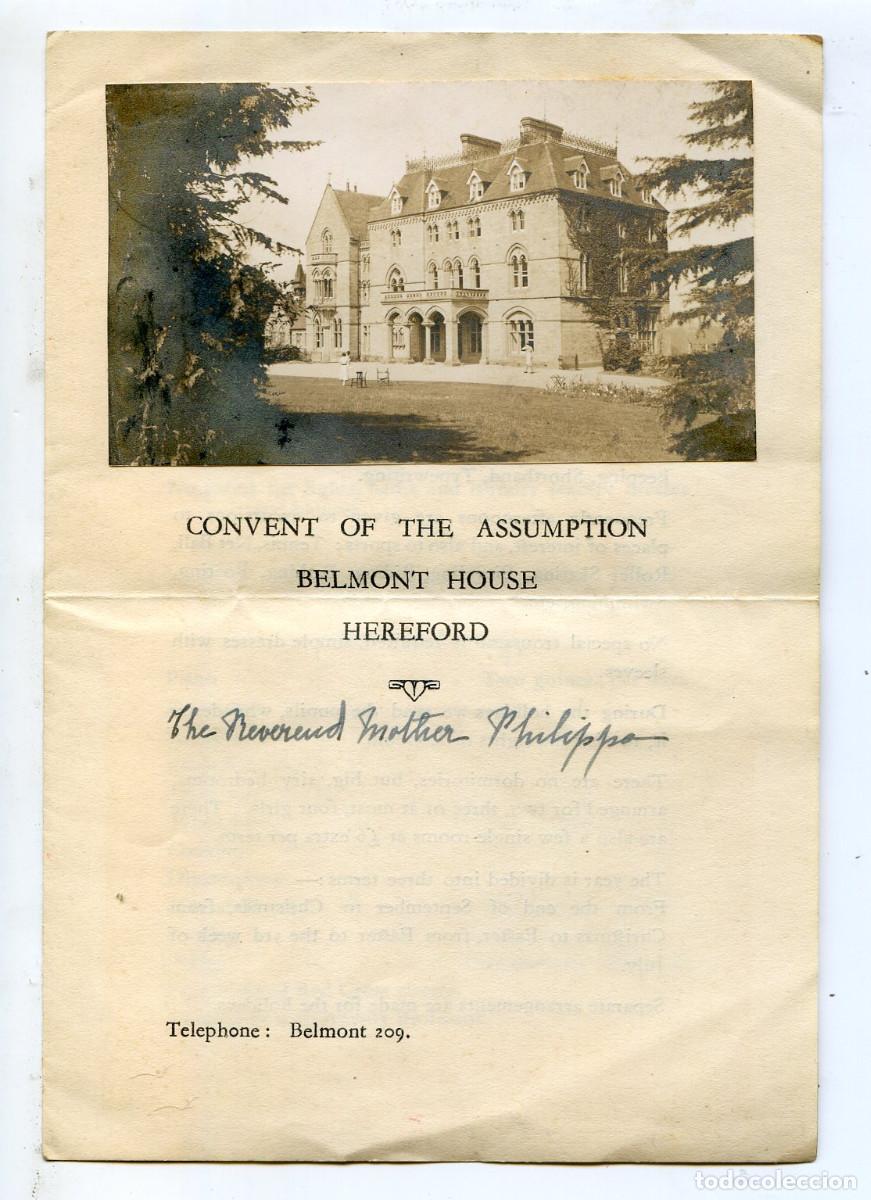 Documentos antiguos: Publicidad de Colegio cat&oacute;lico ingl&eacute;s, circa 1920, Convent of the Assumption Belmont House Hereford