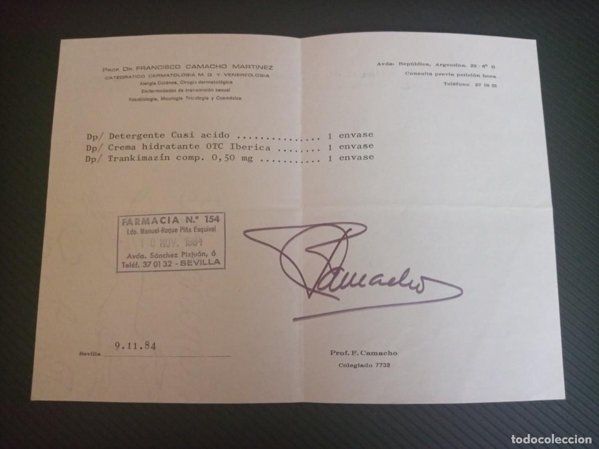 Documentos antiguos: Antigua receta m&eacute;dica Dr Francisco Camacho, Catedr&aacute;tico Dermatolog&iacute;a y venereolog&iacute;a.