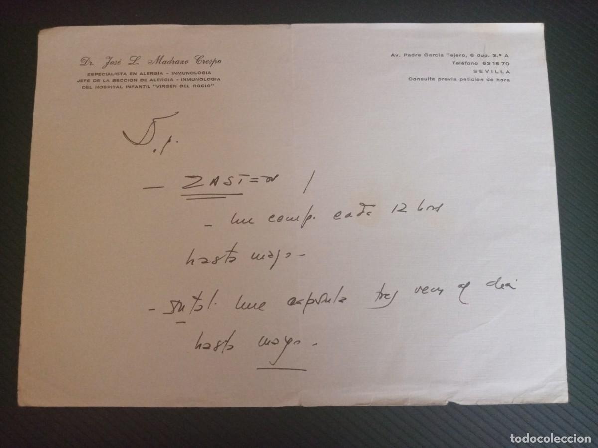 Documentos antiguos: Antigua receta m&eacute;dica Dr Madrazo Crespo, Especialista en alergia, inmunolog&iacute;a.