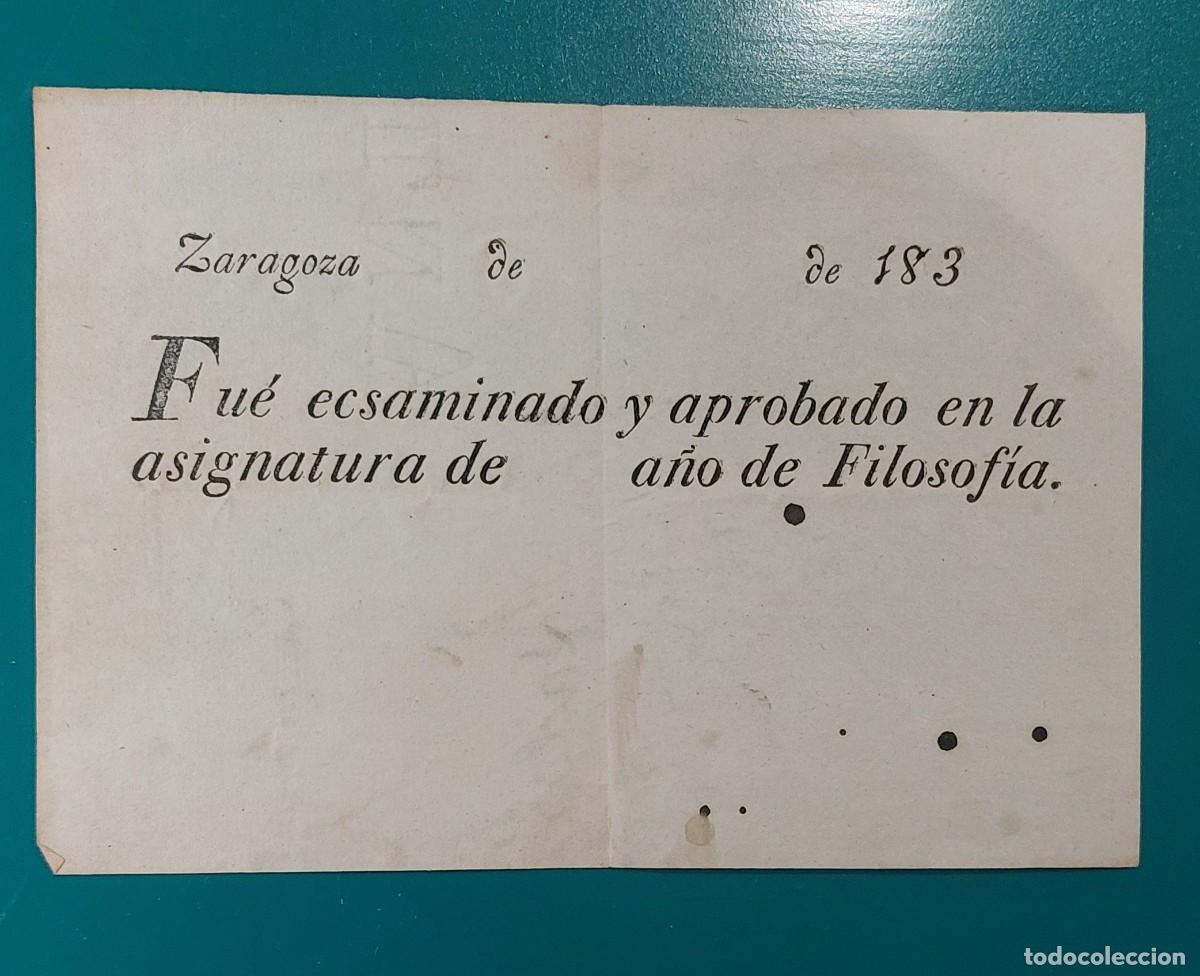 Documentos antiguos: IMPRESO OFICIAL DE RESGUARDO DE EXAMEN DE FILOSOF&Iacute;A. A&Ntilde;O 1830-1839