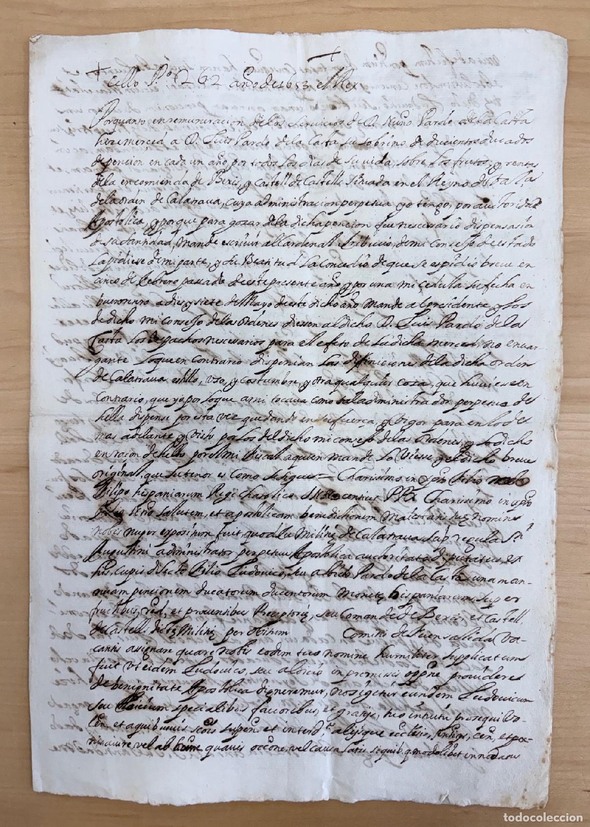 Documentos antiguos: COPIA DE &Eacute;POCA DE C&Eacute;DULA REAL DE CARLOS III SOBRE LA ENCOMIENDA DE BURGOS Y CASTILLA. 1763