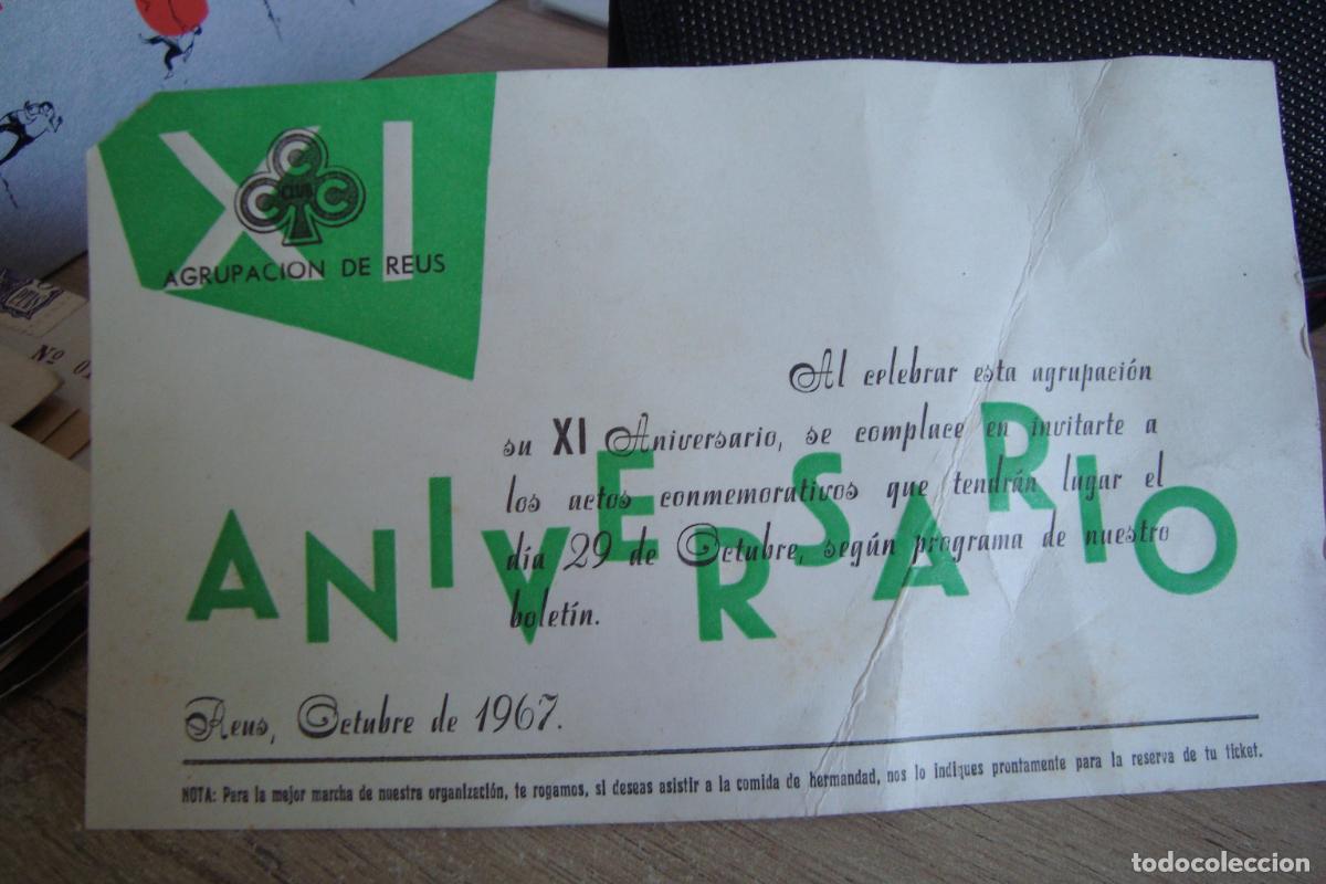 Documentos antiguos: ANTIGUA INVITACION XI ANIVERSARIO CLUB CCC AGRUPACION DE REUS 1967