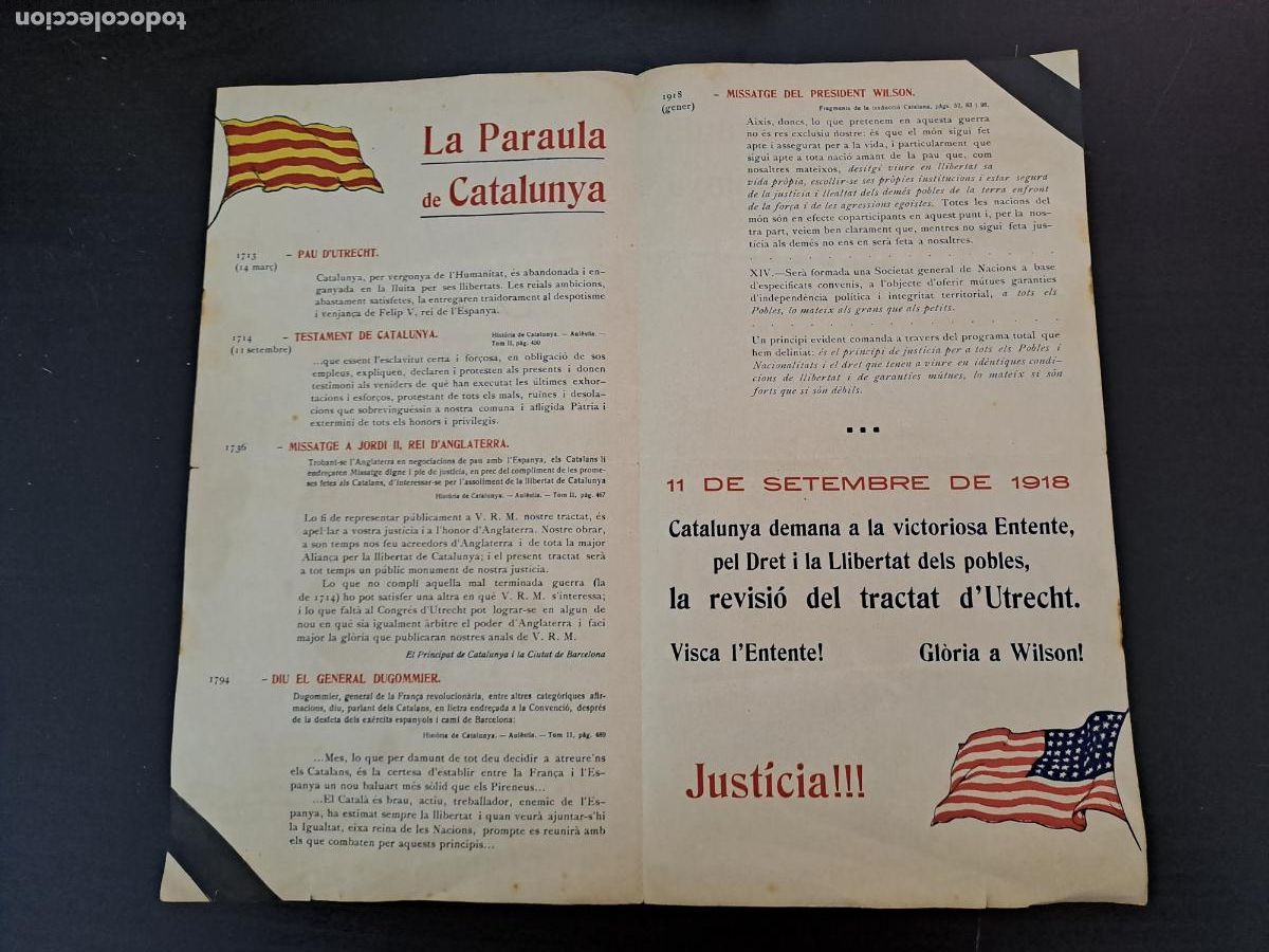Documentos antiguos: LA PARAULA DE CATALUNYA-11 SETEMBRE DE 1918-MISSATGE DEL PRESIDENT WILSON-SEPARATISME-CATALANISME