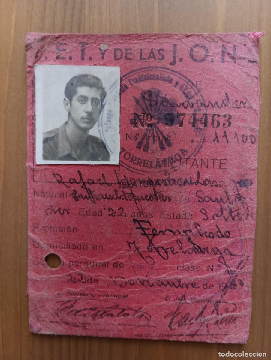 Documentos antiguos: CARNET PROVISIONAL F.E.T. Y DE LAS J.O.N.S 1939