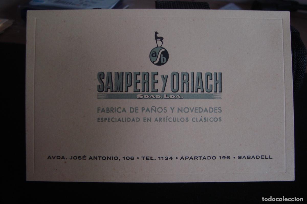Documentos antiguos: ANTIGUA TARJETA COMERCIAL. SAMPERE Y ORIACH S.L FABRICA PA&Ntilde;OS Y NOVEDADES. SABADELL
