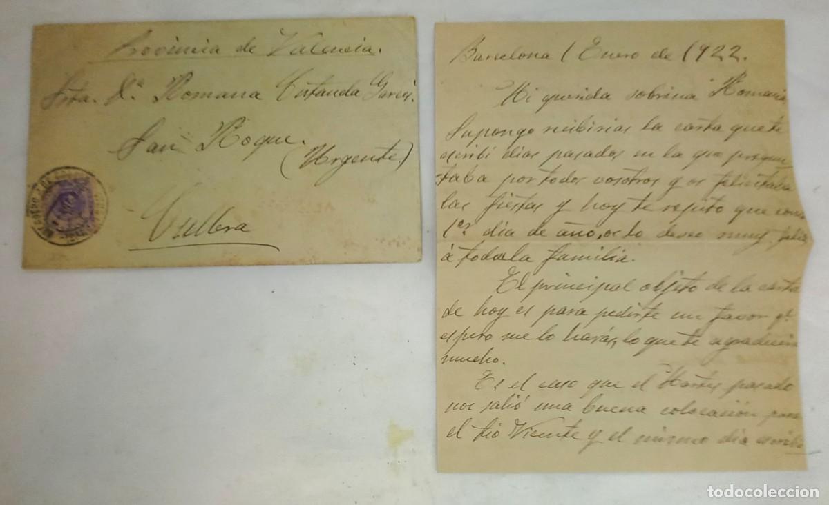 Documentos antiguos: CARTA , CORRESPONDENCIA DE BARCELONA A VILLENA - A&Ntilde;O 1922