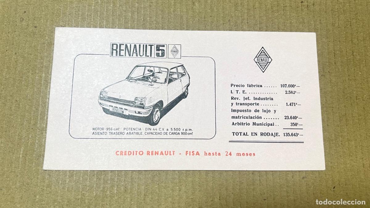 Documentos antiguos: Tarjeta publicidad coche RENAULT 5 con los precios en pesetas Zaragoza
