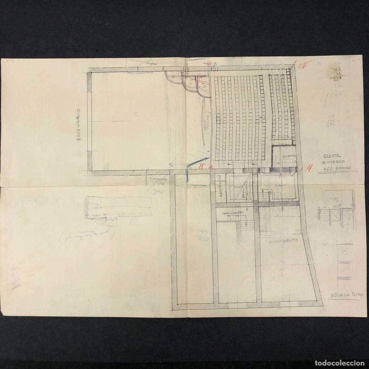 Documentos antiguos: PLANO ORIGINAL - PROYECTO DE REFORMA DEL TEATRO MUNICIPAL DE BALAGUER - L&Eacute;RIDA 1945 - RAR&Iacute;SIMO / 484