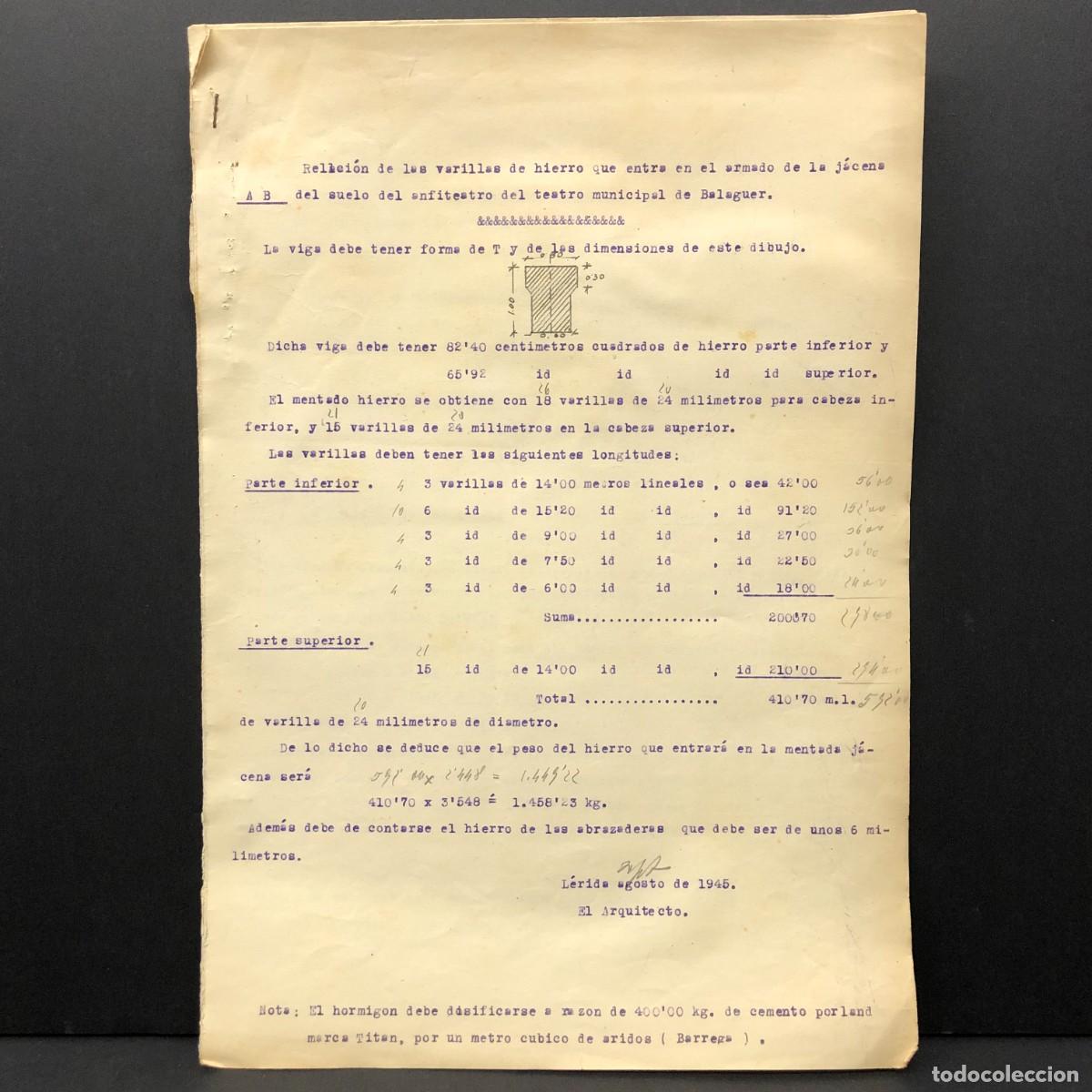 Documentos antiguos: PROYECTO PARA LA RECONSTRUCCI&Oacute;N Y REFORMA DEL TEATRO MUNICIPAL DE BALAGUER - L&Eacute;RIDA 1945 / 486