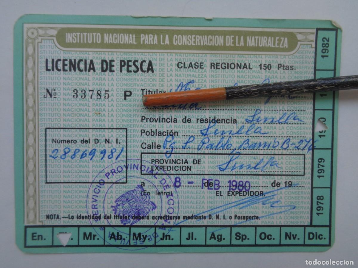 Documentos antiguos: I.N. CONSERVACION NATURALEZA , ICONA : LICENCIA DE PESCA . SEVILLA , 1980