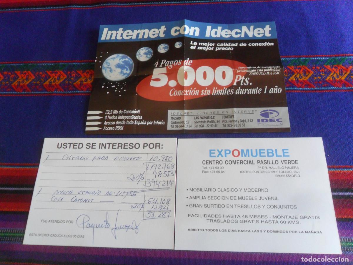 Documentos antiguos: 2 PRESUPUESTOS EXPOMUEBLE MADRID. REGALO FLYER INTERNET IDECNET IDEC SYSTEM CANARIAS. A&Ntilde;OS 90.