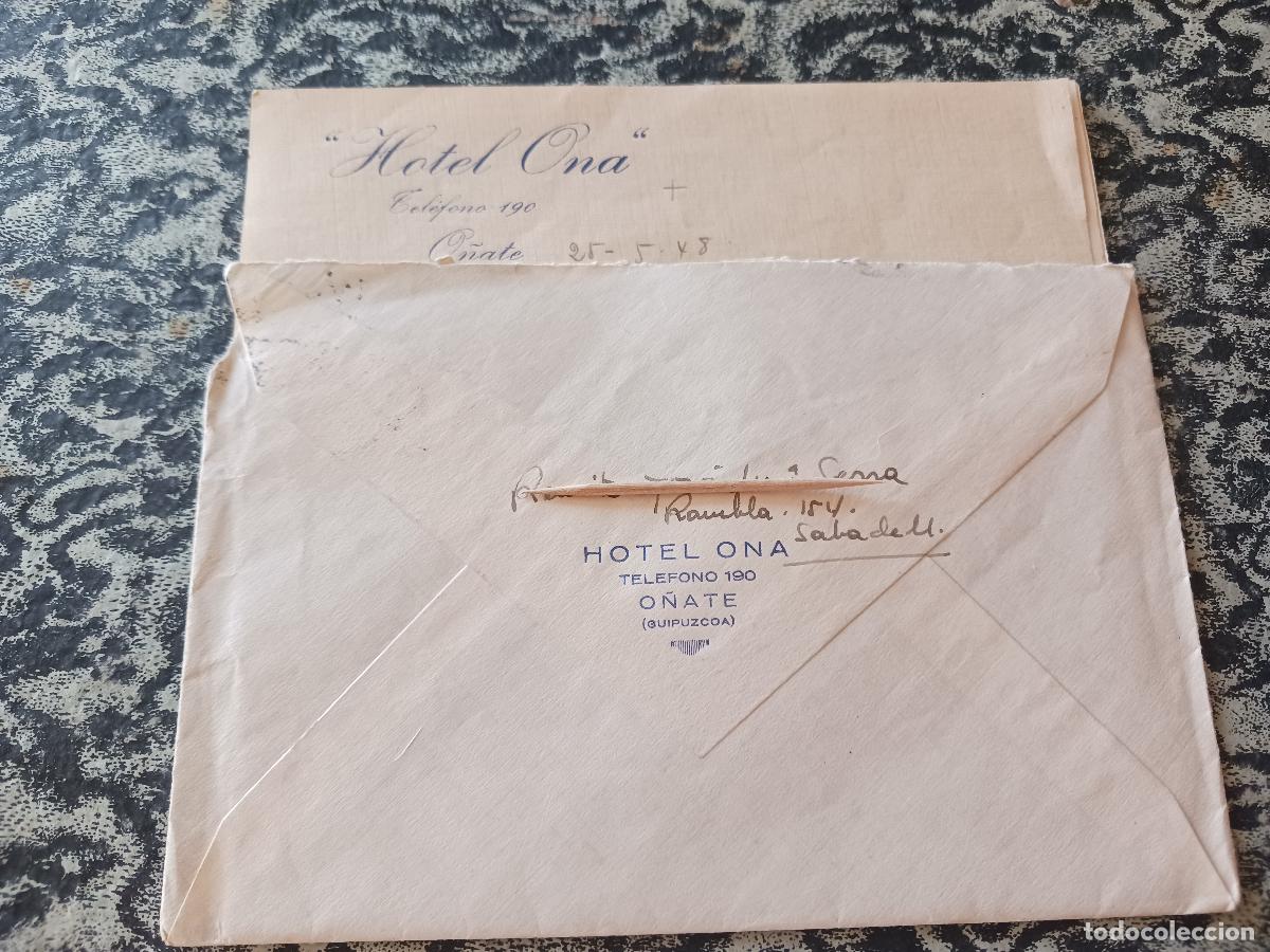 Documentos antiguos: carta y sobre, escrita en 1943, con nombre de hotel ona, o&ntilde;ate, guipuzcoa