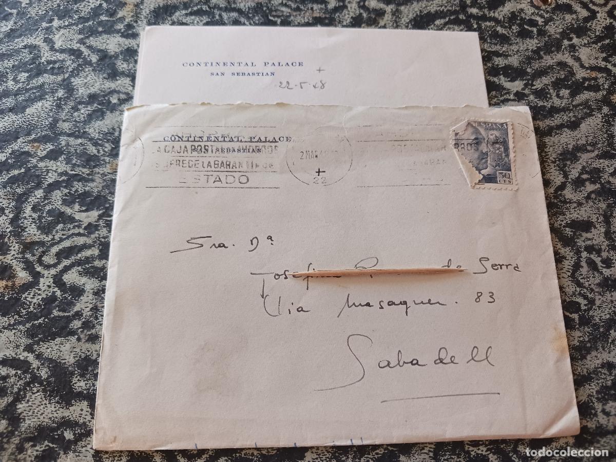 Documentos antiguos: carta y sobre, escrita en 1948, con nombre de continental palace, san sebastias