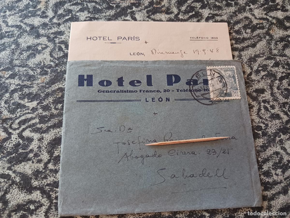 Documentos antiguos: carta y sobre, escrita en 1948, con nombre de hotel paris, de leon