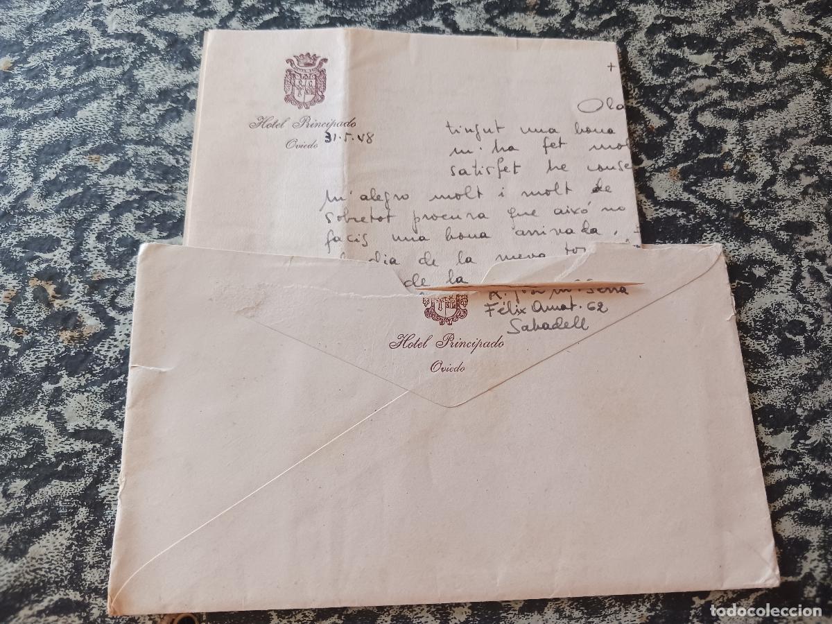 Documentos antiguos: carta y sobre, escrita en 1948, con nombre de hotel principado de oviedo