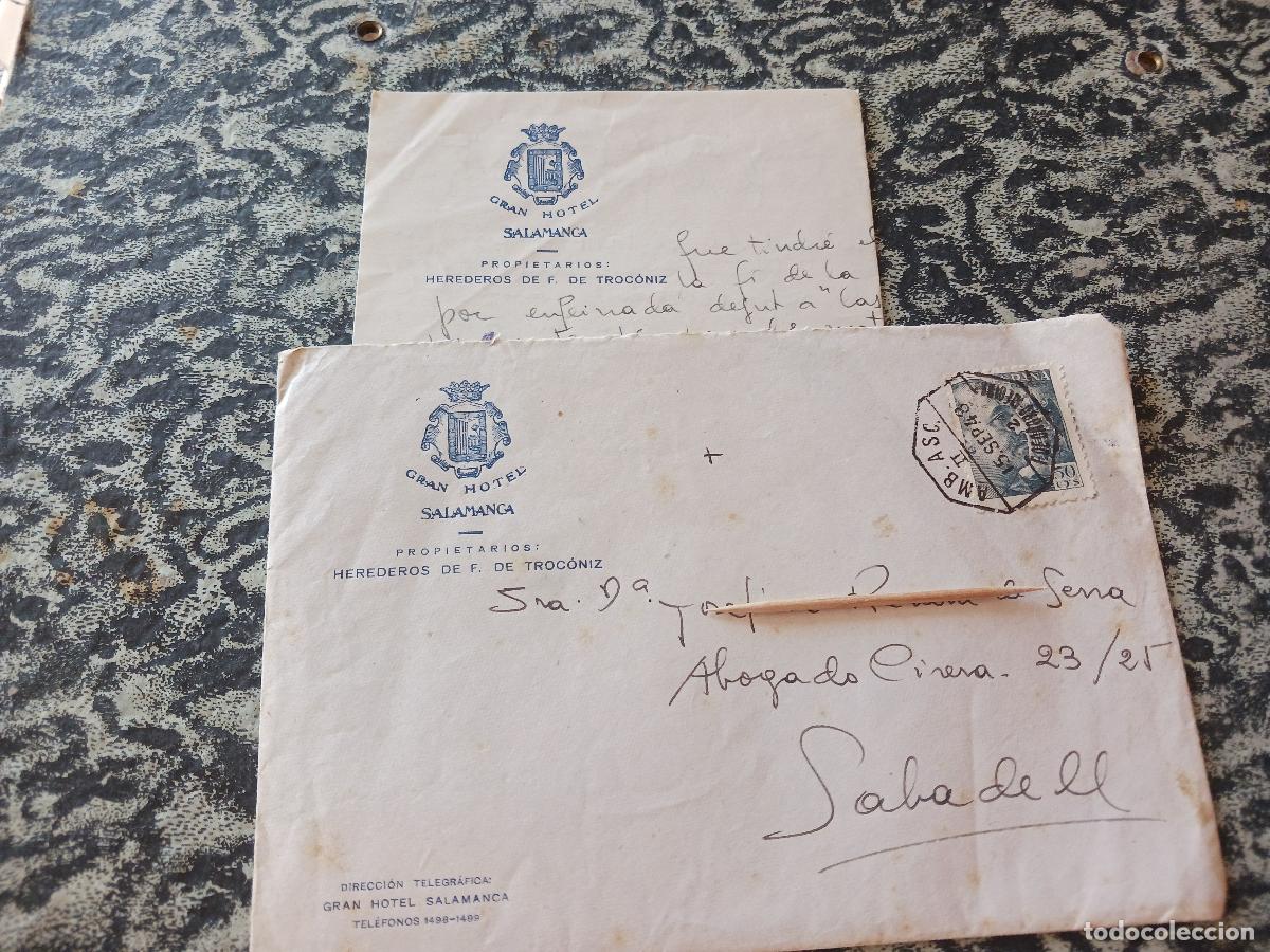 Documentos antiguos: carta y sobre, escrita en 1948, con nombre de gran hotel salamanca