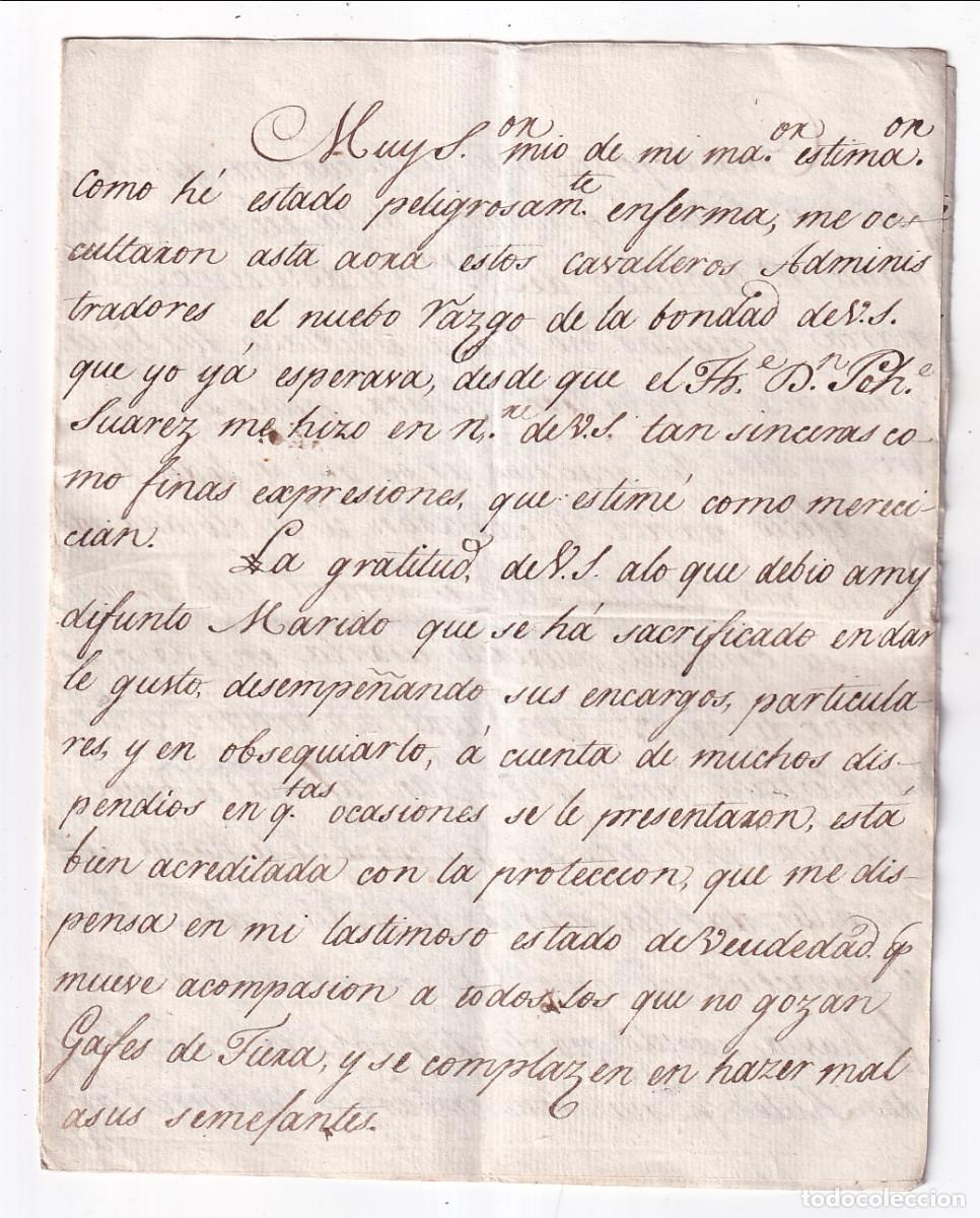 Documentos antiguos: CARTA DE UNA VIUDA AL MARQU&Eacute;S DE PIEDRABUENA. SANTIAGO, 774. JULIAN ROBIOU. GALICIA