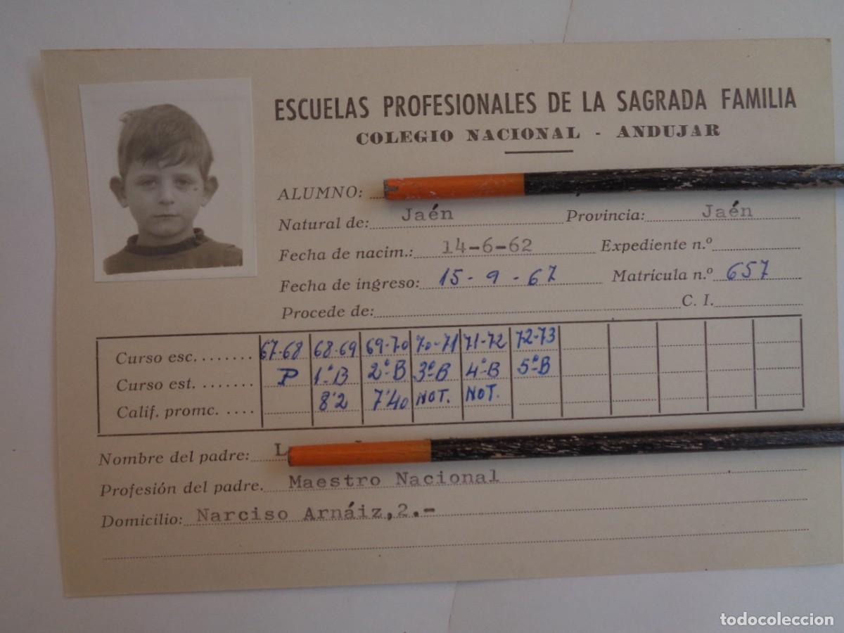 Documents Anciens: ESCUELAS PROFESIONALES SAGRADA FAMILIA : FICHA ALUMNO , 1967 - 1973 . ANDUJAR ( JAEN )