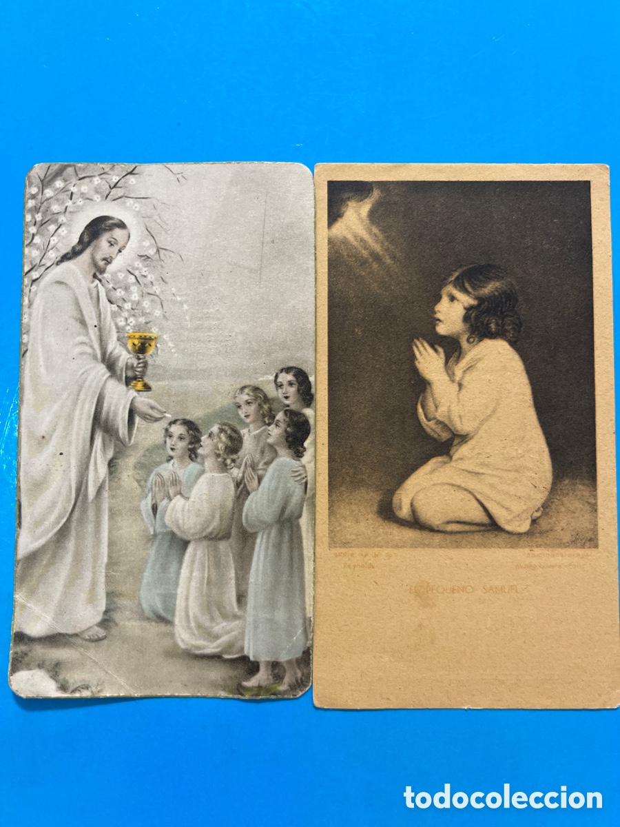 Documentos antiguos: 2 Estampas Comuni&oacute;n Colegio Santo Angel Utrera 1944