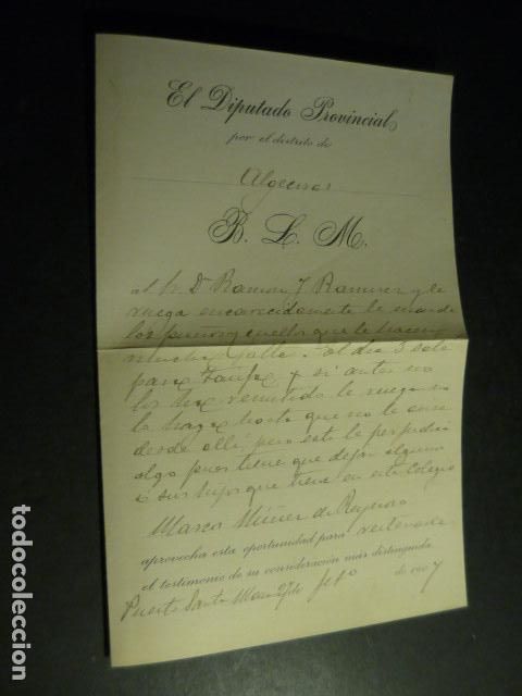 Documentos antiguos: PURRTO DE SANTA MARIA C&Aacute;DIZ DIPUTADO PROVINCIAL ALGECIRAS CARTA 1907