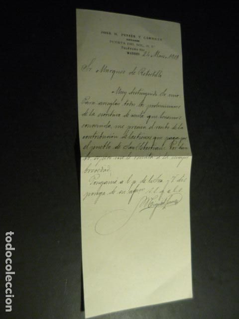 Documentos antiguos: MADRID JOSE PINIES NOTARIO CARTA 1913