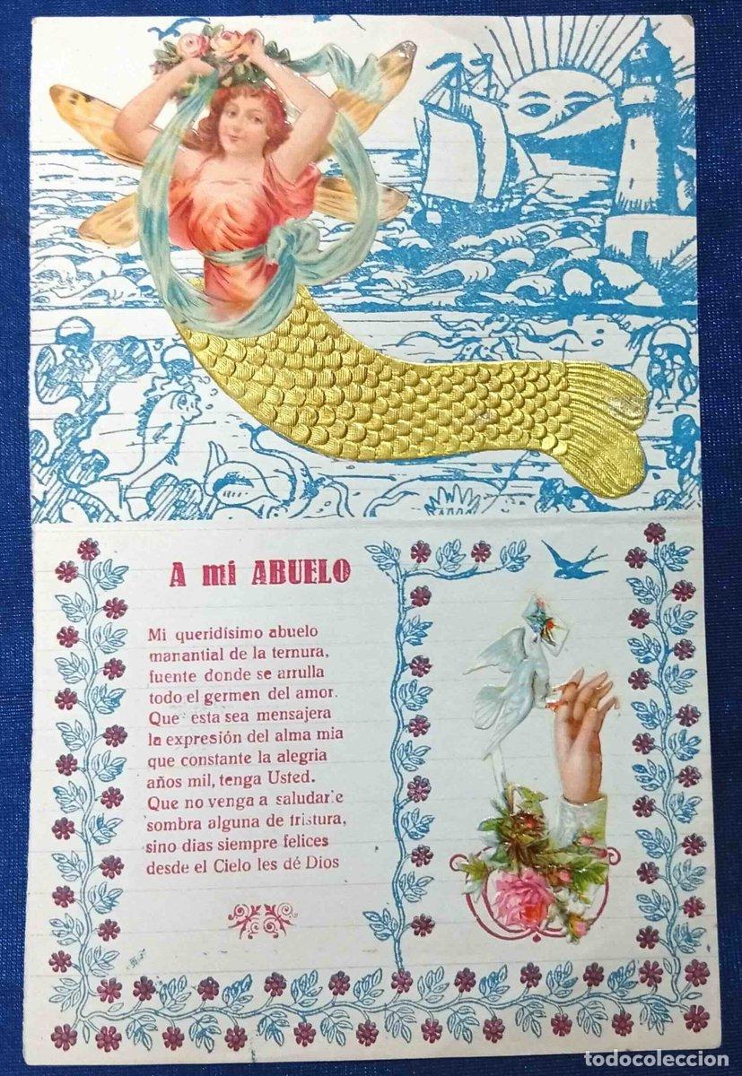 Documentos antiguos: PAPEL DE CARTA CON CROMO ENGANCHADO PARA ESCRIBIR A MI ABUELO. S/F.