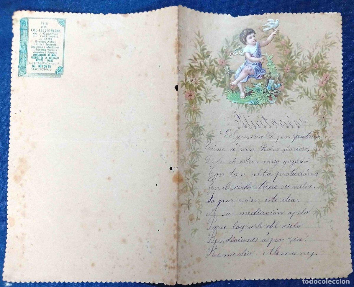 Documentos antiguos: PAPEL DE CARTA CON CROMO ENGANCHADO Y CON TEXTO DE FELICITACI&Oacute;N ESCRITO. S/F.