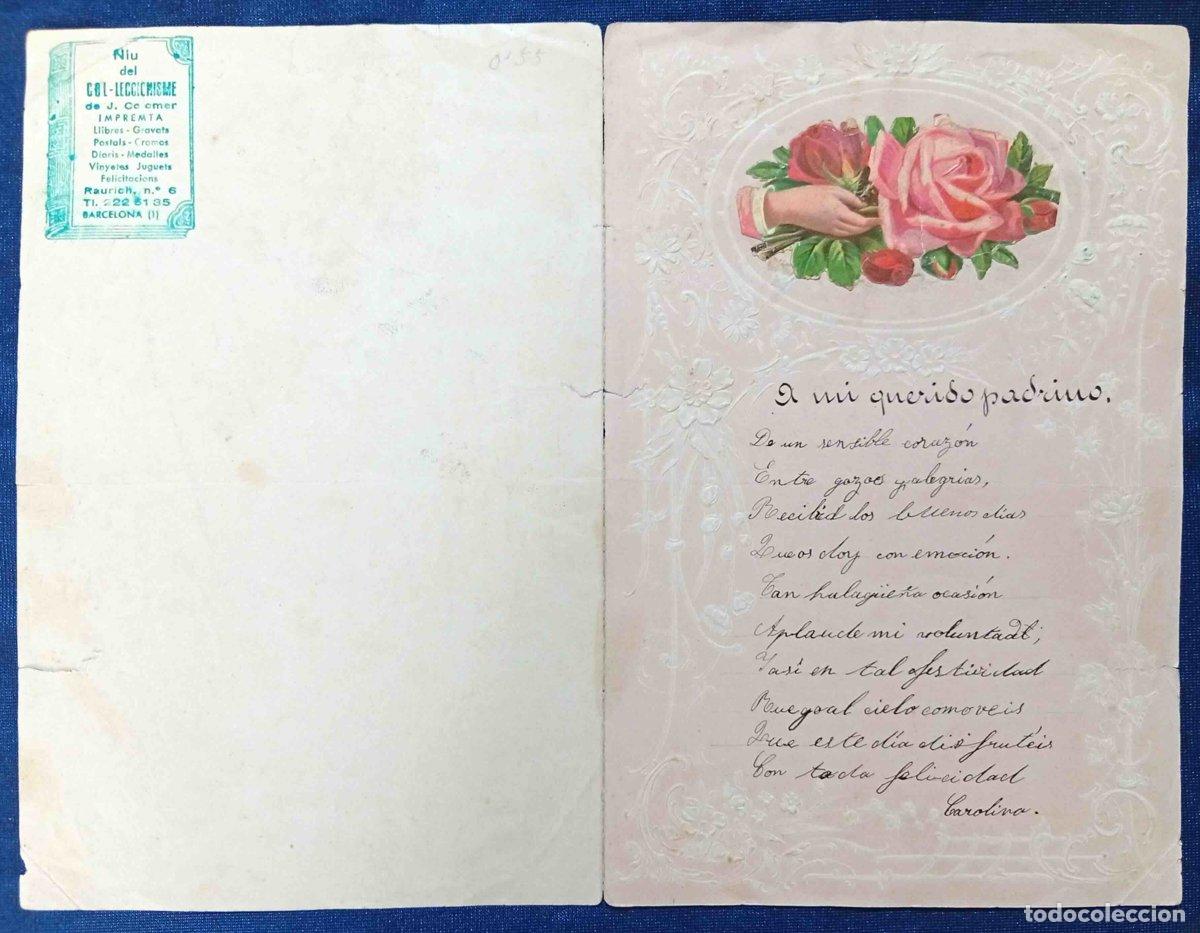 Documentos antiguos: PAPEL DE CARTA CON CROMO ENGANCHADO Y CON TEXTO DE FELICITACI&Oacute;N A MI QUERIDO PADRINO. S/F.
