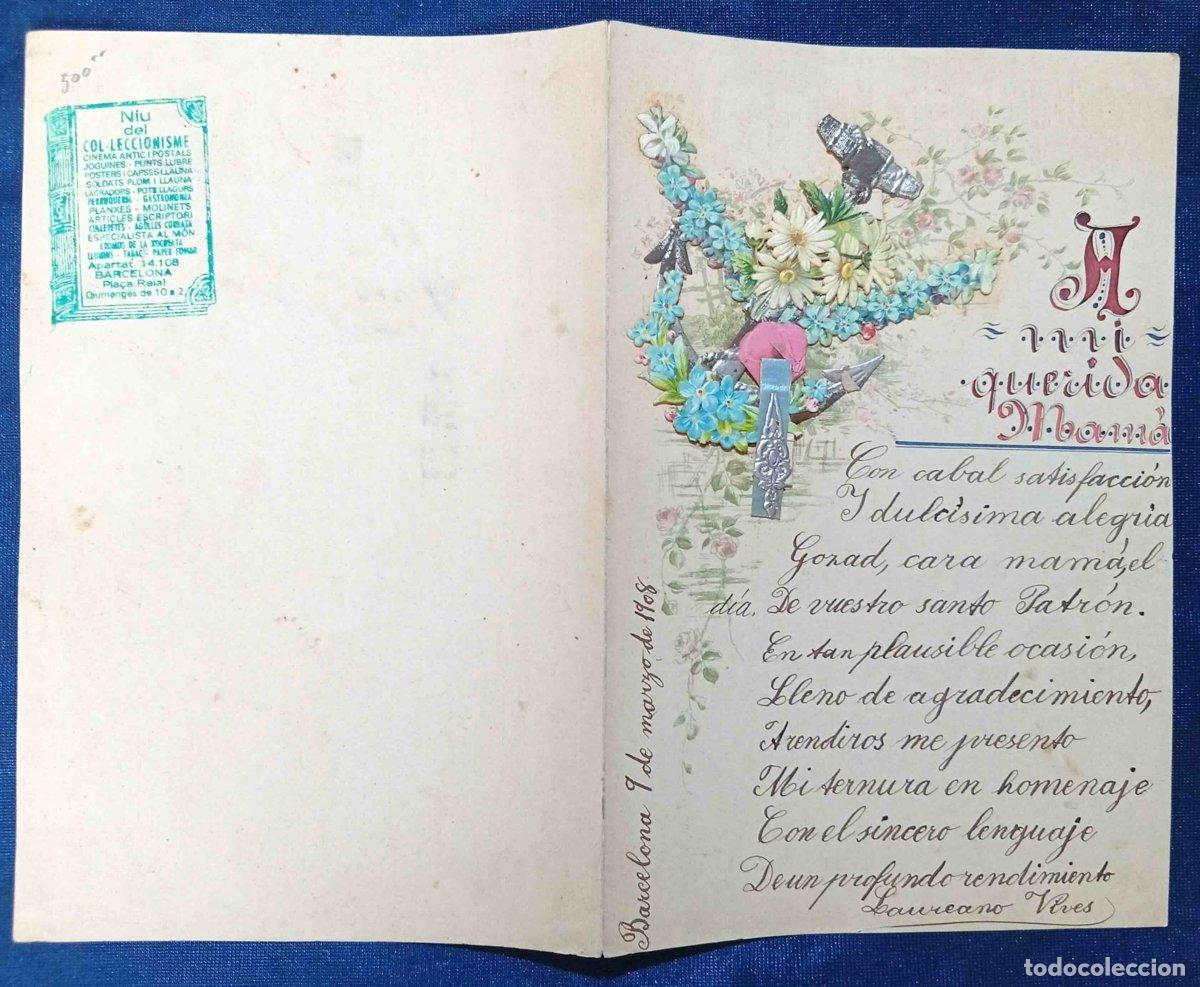 Documentos antiguos: PAPEL DE CARTA CON CROMO ENGANCHADO, POP UP, Y CON TEXTO ESCRITO A MI QUERIDA MAM&Agrave;. 1908.
