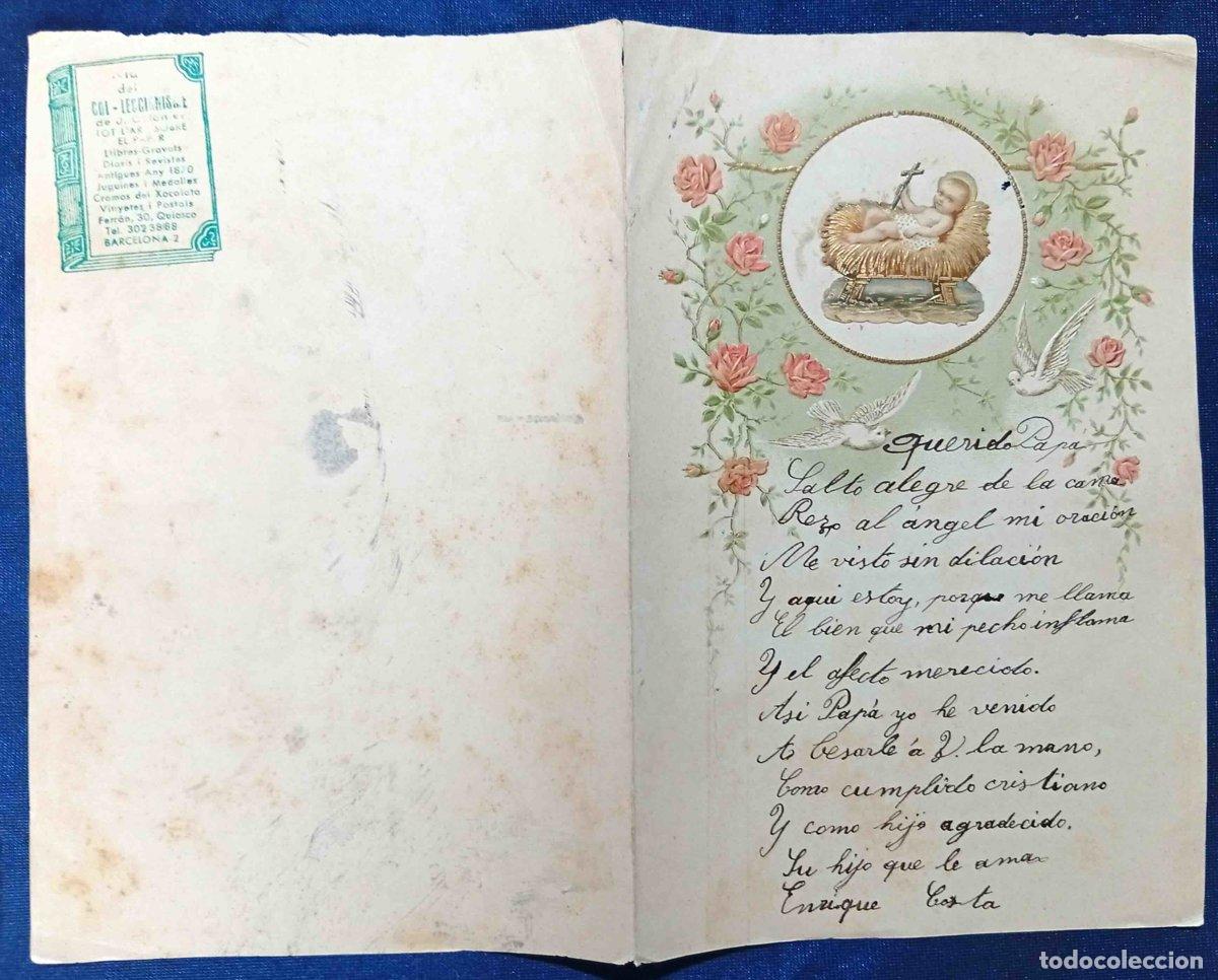 Documentos antiguos: PAPEL DE CARTA CON CROMO ENGANCHADO Y CON TEXTO ESCRITO QUERIDO PAP&Aacute;. S/F..