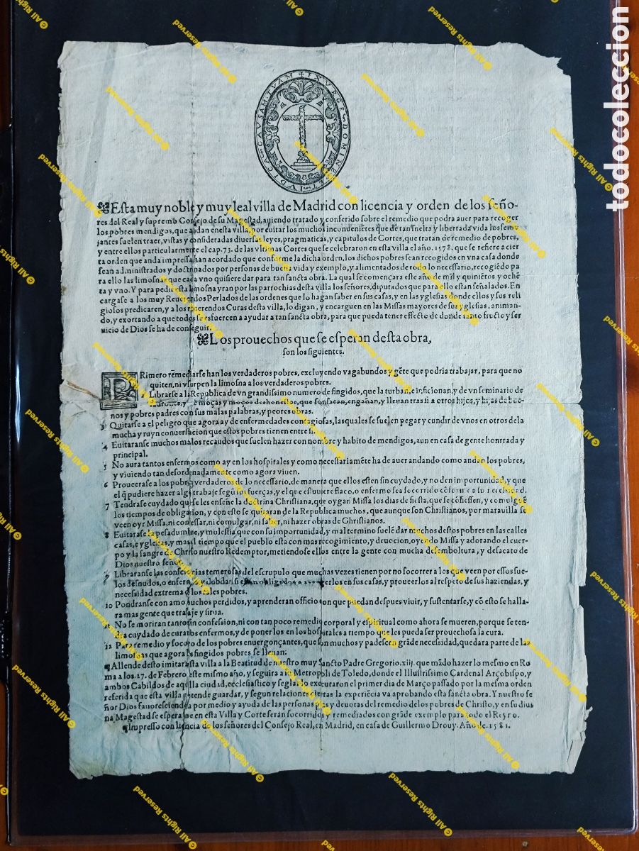 Documentos antiguos: MADRID, FUNDACI&Oacute;N DEL HOSPICIO DE MADRID 1581