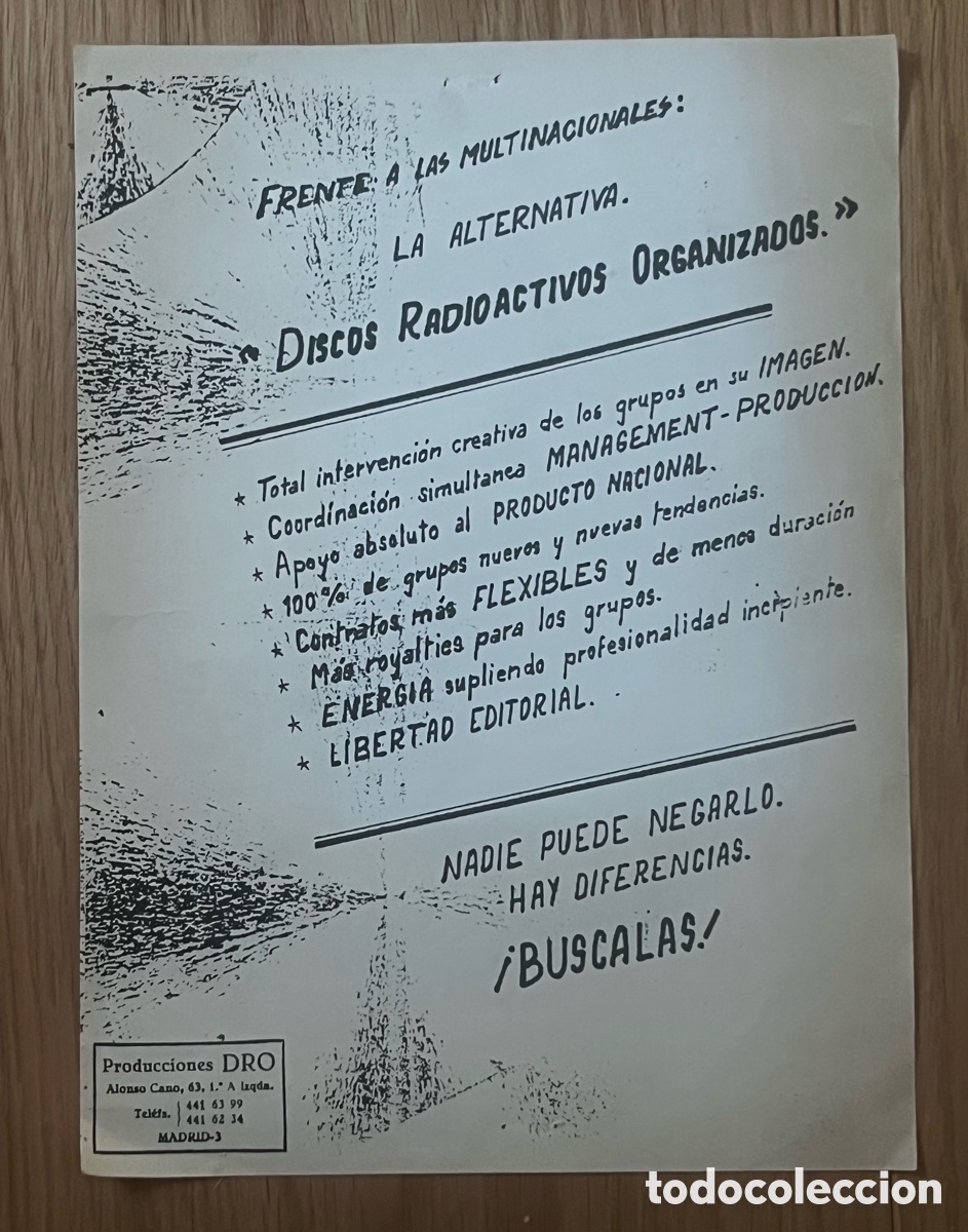 Documentos antiguos: PANFLETO. FRENTE A LAS MULTINACIONALES LA ALTERNATIVA &rdquo;DISCOS RADIOACTIVOS ORGANIZADOS&rdquo;