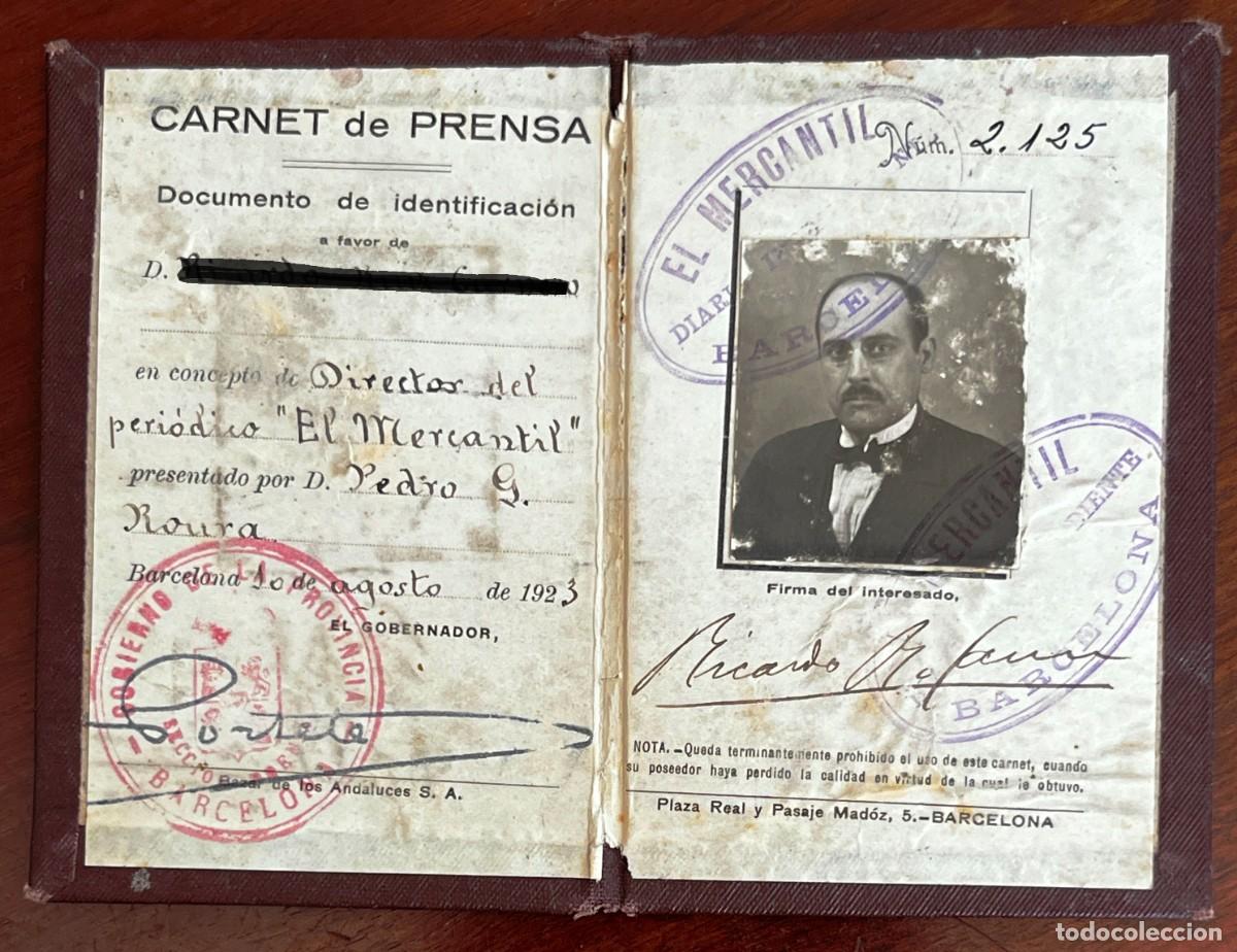 Documentos antiguos: CARNET DE PRENSA DE 1923, DE DIRECTOR DEL PERIODICO &rdquo;EL MERCANTIL&rdquo; MIDE 11,5 X 7,5 CMS. EXCEPCIONAL