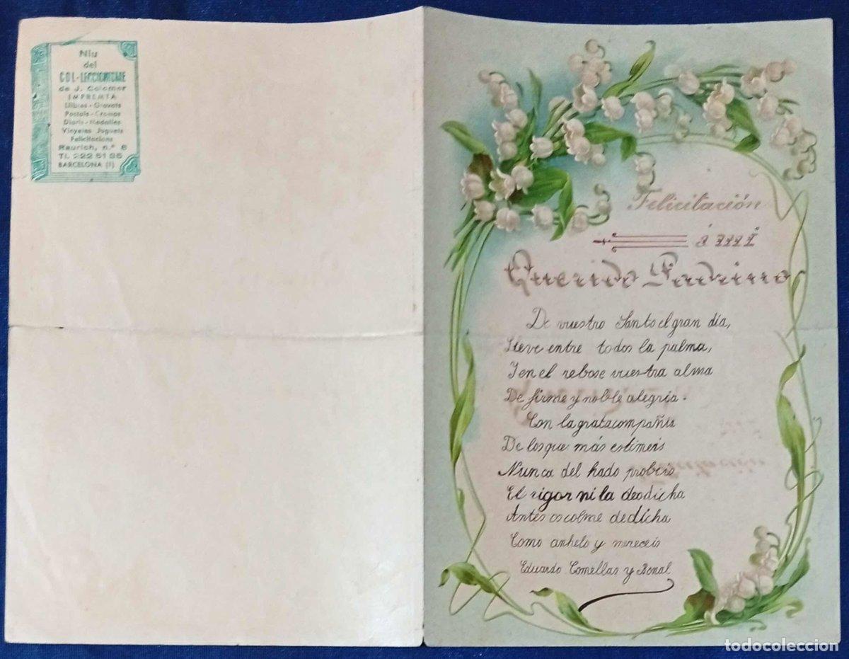 Documentos antiguos: PAPEL DE CARTA CON ILUSTRACI&Oacute;N GOFRADA Y CON TEXTO ESCRITO: FELICITACI&Oacute;N A MI QUERIDO PADRINO. S/F.