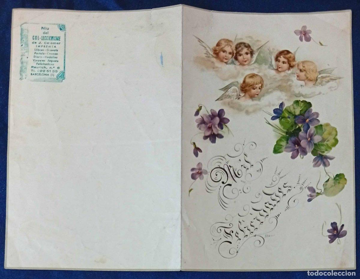 Documentos antiguos: PAPEL DE CARTA CON ILUSTRACIONES DE &Aacute;NGELES Y VIOLETAS Y CON TEXTO ESCRITO: MIL FELICIDADES, 1913.
