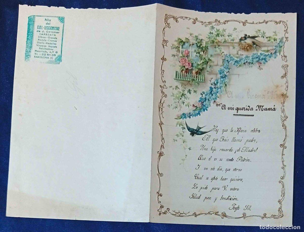 Documentos antiguos: PAPEL DE CARTA CON ILUSTRACI&Oacute;N GOFRADA DE P&Aacute;JAROS Y FLORES Y CON TEXTO ESCRITO: A MI QUERIDA MAM&Aacute;...