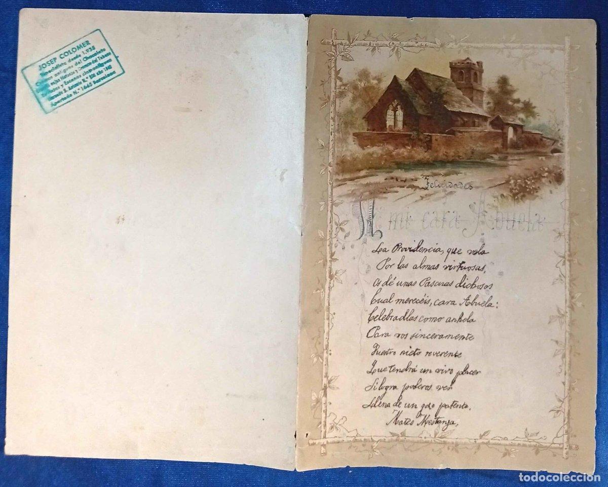 Documentos antiguos: PAPEL DE CARTA CON ILUSTRACI&Oacute;N DE CASA O IGLESIA Y CON TEXTO ESCRITO: A MI CARA ABUELA. S/F.