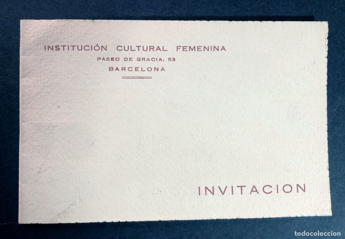 Documentos antiguos: BARCELONA 1939 / INSTITUCI&Oacute;N CULTURAL FEMENINA / INVITACI&Oacute;N COMUNI&Oacute;N ( NOMBRES ) DOMINICOS