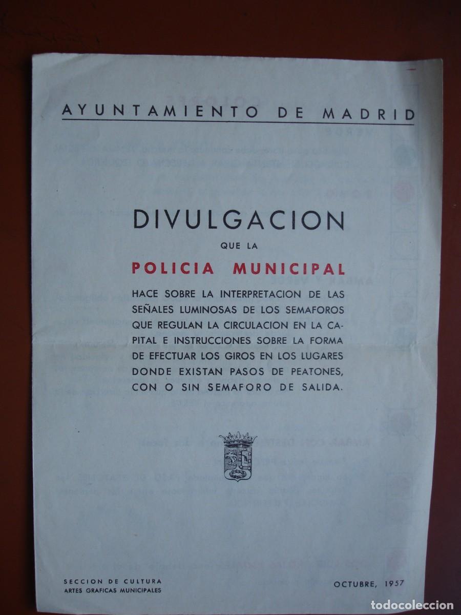 Documentos antiguos: AYUNTANIENTO MADRID POLICIA MUNICIPAL DIVULGACION SE&Ntilde;ALES LUMINOSAS 1957