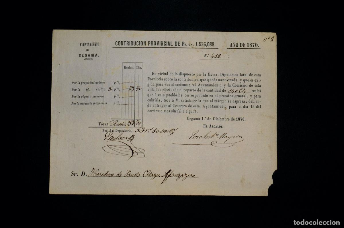 Documentos antiguos: CONTRIBUCION PROVINCIAL, CEGAMA 1870