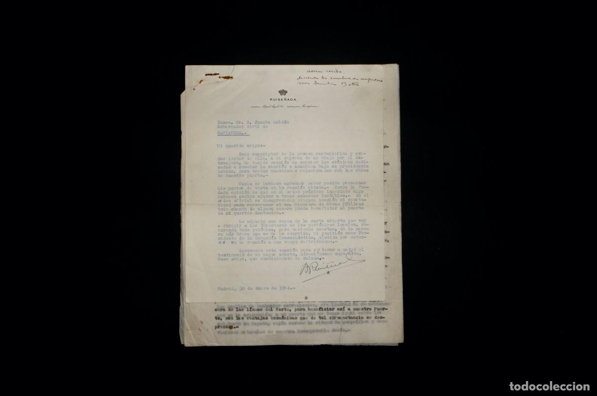 Documentos antiguos: CARTA ABIERTA DEL CONDE DE RUISE&Ntilde;ADA A JACOBO ROLDAN GOBERNADOR CIVIL DE SANTANDER. 1954