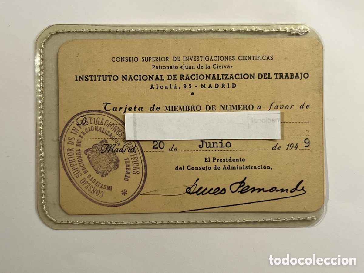 Documentos antiguos: MADRID. Carnet CONSEJO SUPERIOR DE INVESTIGACIONES CIENTIFICAS Patronato Juan de la Cierva (a.1949)
