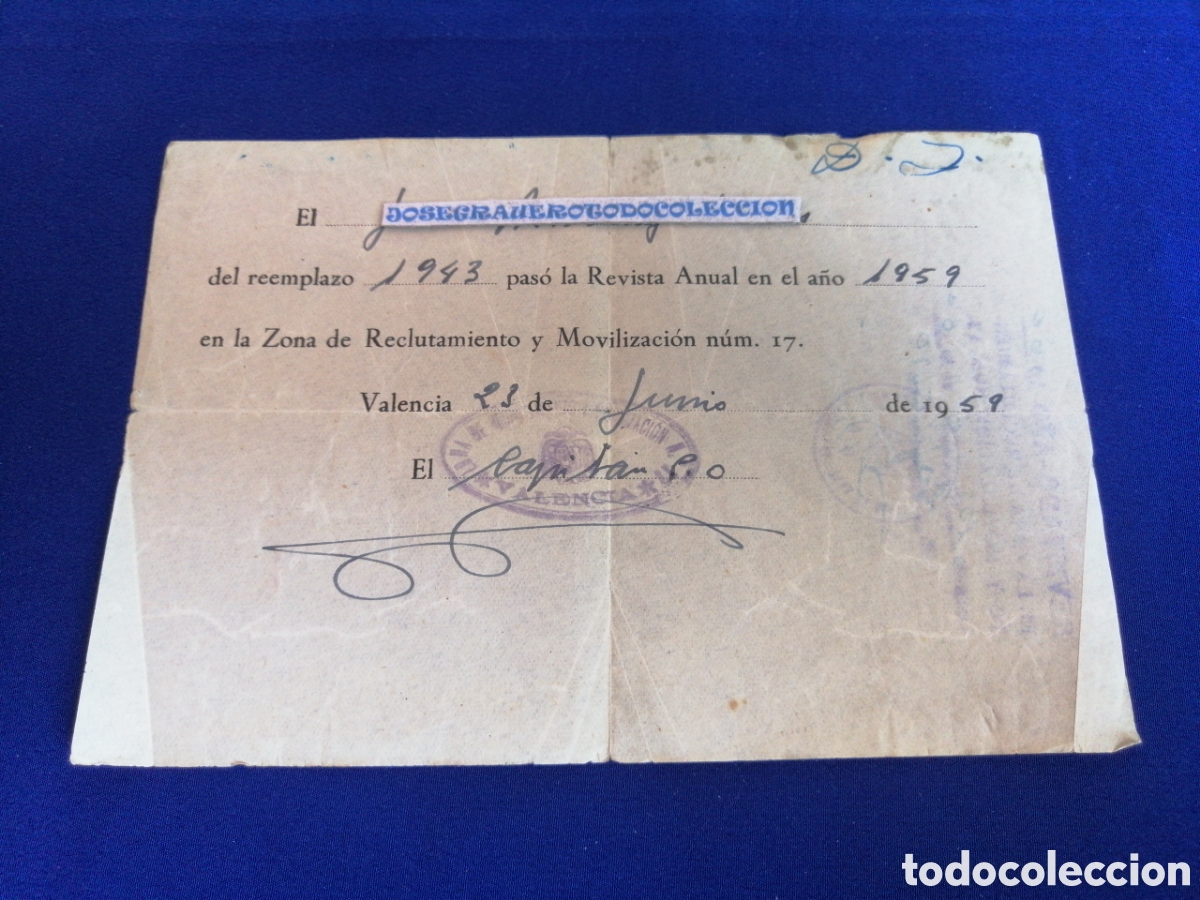 Documentos antiguos: REVISTA ANUAL 1959 ZONA DE RECLUTAMIENTO Y MOVILIZACI&Oacute;N N&Uacute;M. 17 VALENCIA 1959- SELLOS MILITARES