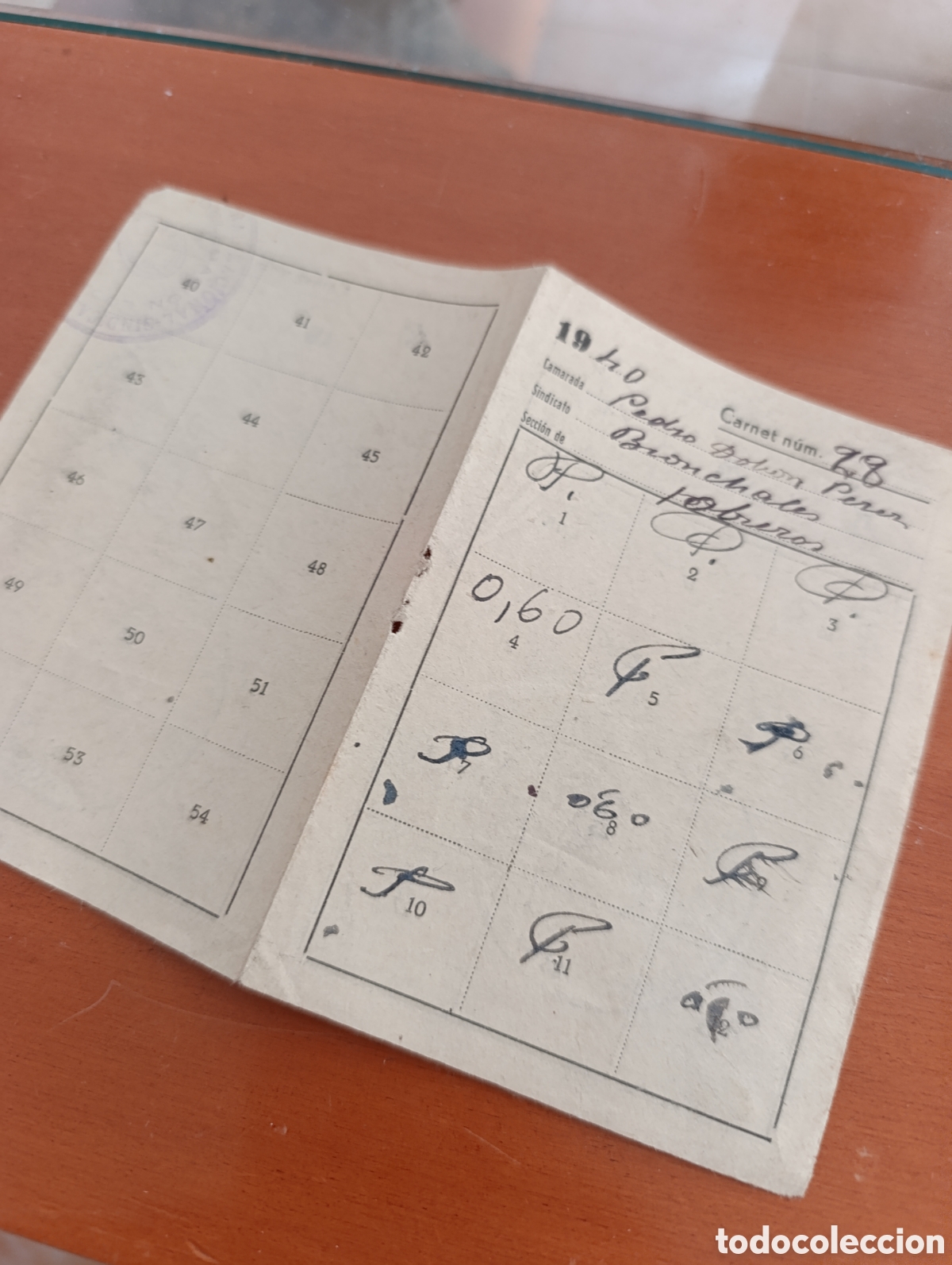 Documentos antiguos: Carnet de cotizaci&oacute;n sindical ,1940,obrero.