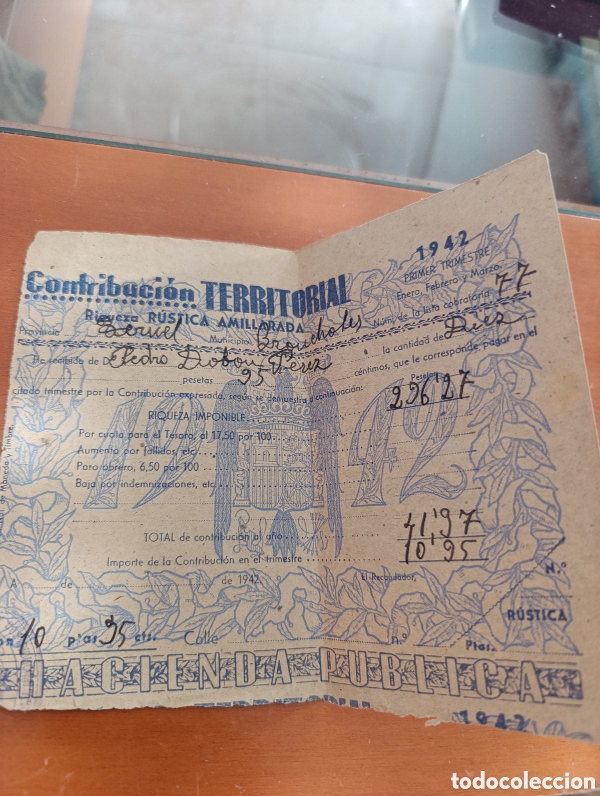 Documentos antiguos: Bronchales,Teruel,1941Contribuci&oacute;n Territorial