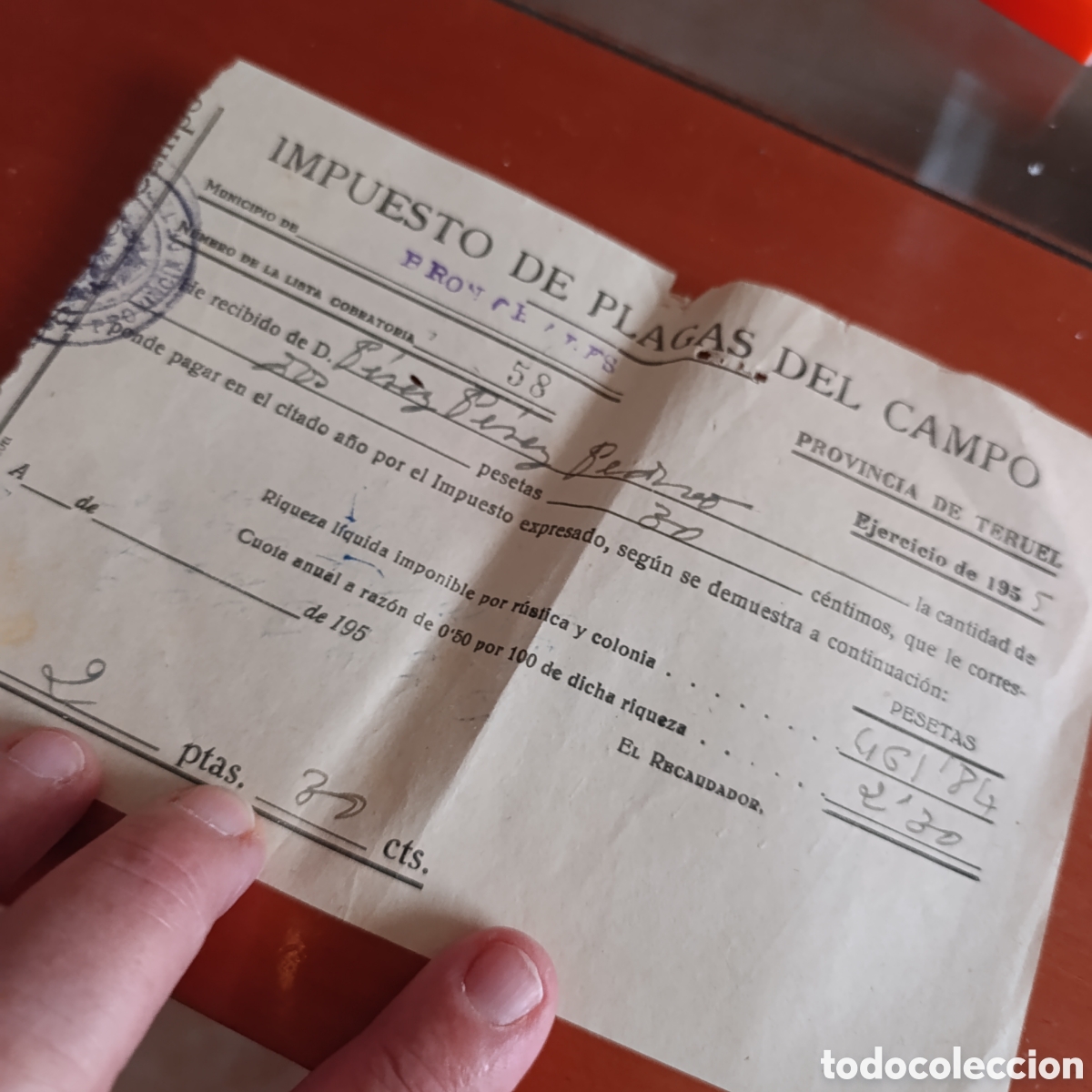 Documentos antiguos: Teruel 1952,Impuesto plagas del campo